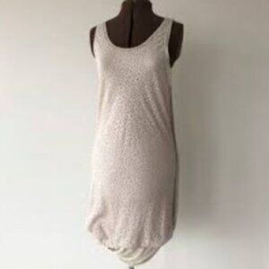 Poleci Laser Cut-Out Tunic Dress Beige Nude Shift Mini Dress Size XS